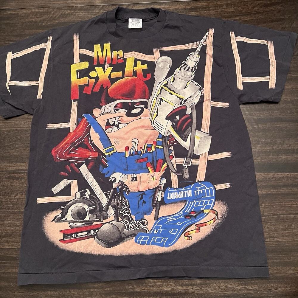 Taz Tasmanian devil Mr Fix It Looney tunes Fathers day Faded Black Vintage Shirt
